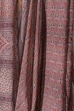 Ajrakh Hand Block Printed Kota Doria Saree - Brown
