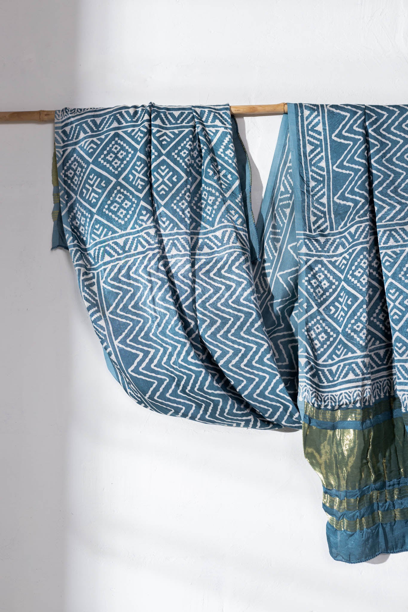 Hand Block Modal Silk Stole - Robin's Egg Blue - Vastra Raag