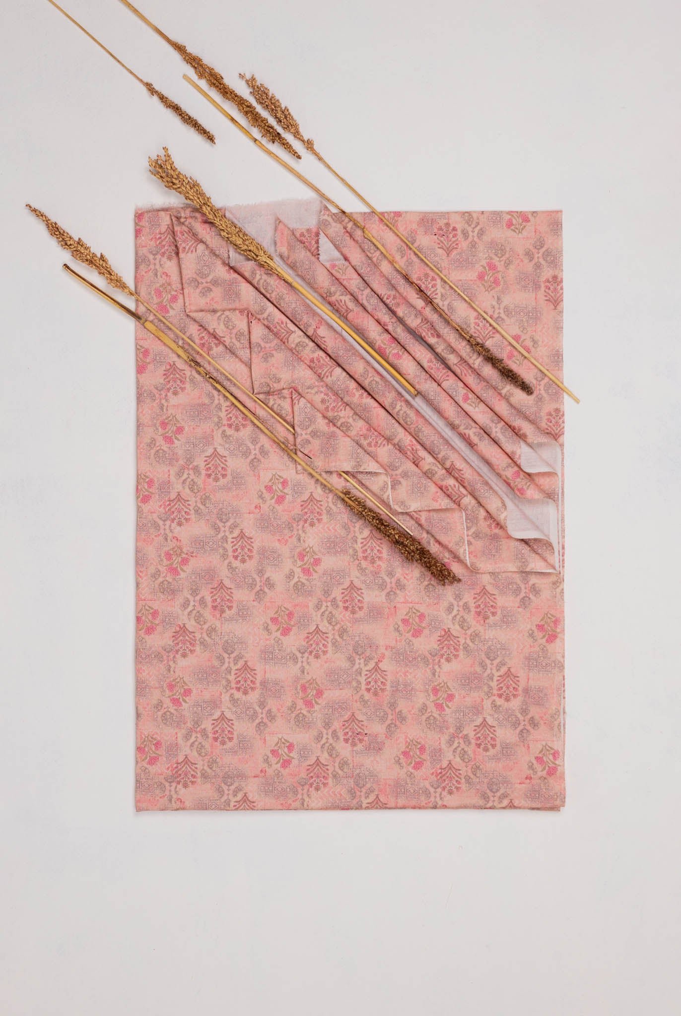 Khadi Cotton Printed Fabric - Floral - Rose Blush - Vastra Raag