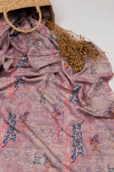 Khadi Cotton Printed Fabric - Floral - Magenta - Vastra Raag