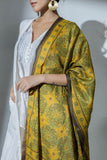 Ajrakh Hand Block Printed - Handloom Pure Tussar Silk Stole - Yellow - Vastra Raag