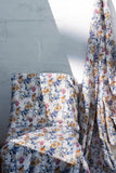 100% Pure European Linen Printed Fabric - Floral - Blue/Indigo/Beige