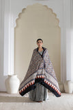 Cream/Maroon/Blue - Modal Silk Ajrakh Hand Block Dupatta