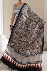 Cream/Maroon/Blue - Modal Silk Ajrakh Hand Block Dupatta