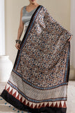 Cream/Maroon/Blue - Modal Silk Ajrakh Hand Block Dupatta
