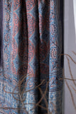Ajrakh Hand Block Printed - Handloom Pure Tussar Silk Stole - Navy Blue - Vastra Raag