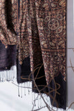 Ajrakh Hand Block Printed - Handloom Pure Mulberry Silk Stole - Black - Vastra Raag