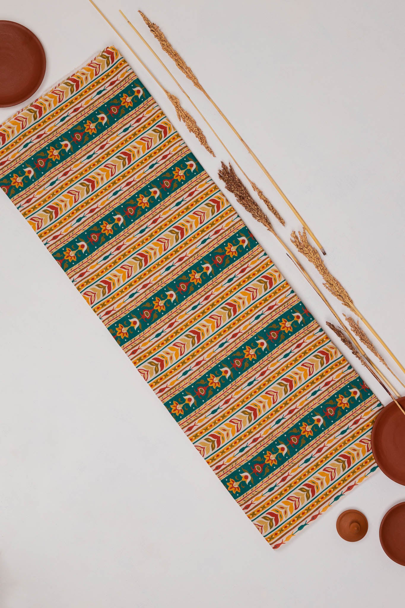 Khadi Cotton Printed Fabric - Geometrical - Multicolor - Vastra Raag