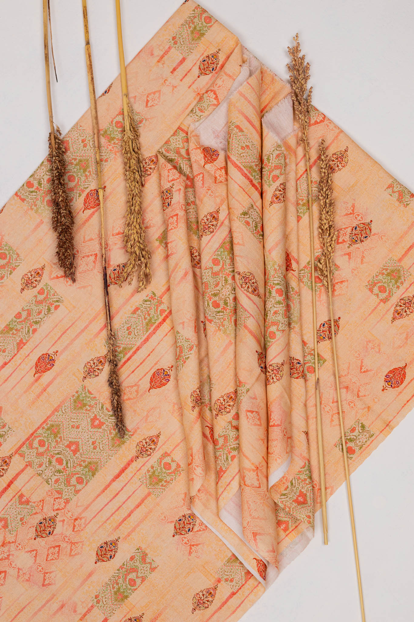 Khadi Cotton Printed Fabric - Georgia Peach - Vastra Raag