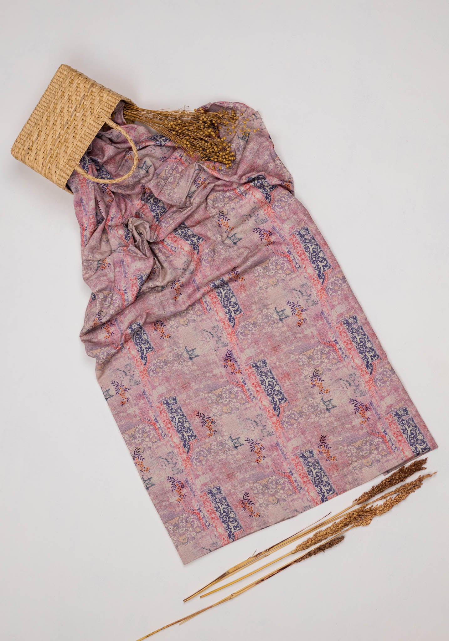 Khadi Cotton Printed Fabric - Floral - Magenta - Vastra Raag