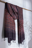 Ajrakh Hand Block Printed - Handloom Pure Tussar Silk Stole - Purple - Vastra Raag