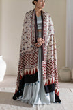 Cream/Maroon - Modal Silk Ajrakh Hand Block Dupatta