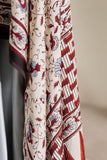 Cream/Maroon - Modal Silk Ajrakh Hand Block Dupatta