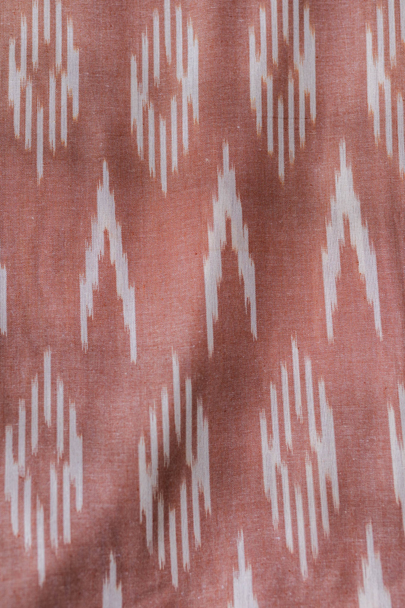 Pure Cotton Ikat Weaved Hand Block Printed 3 PC Suit with Kota Doria Dupatta - Peach - Vastra Raag