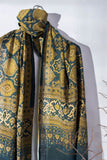 Blue/Yellow - Ajrakh Hand Block Printed - Handloom Cotton Stole - Vastra Raag