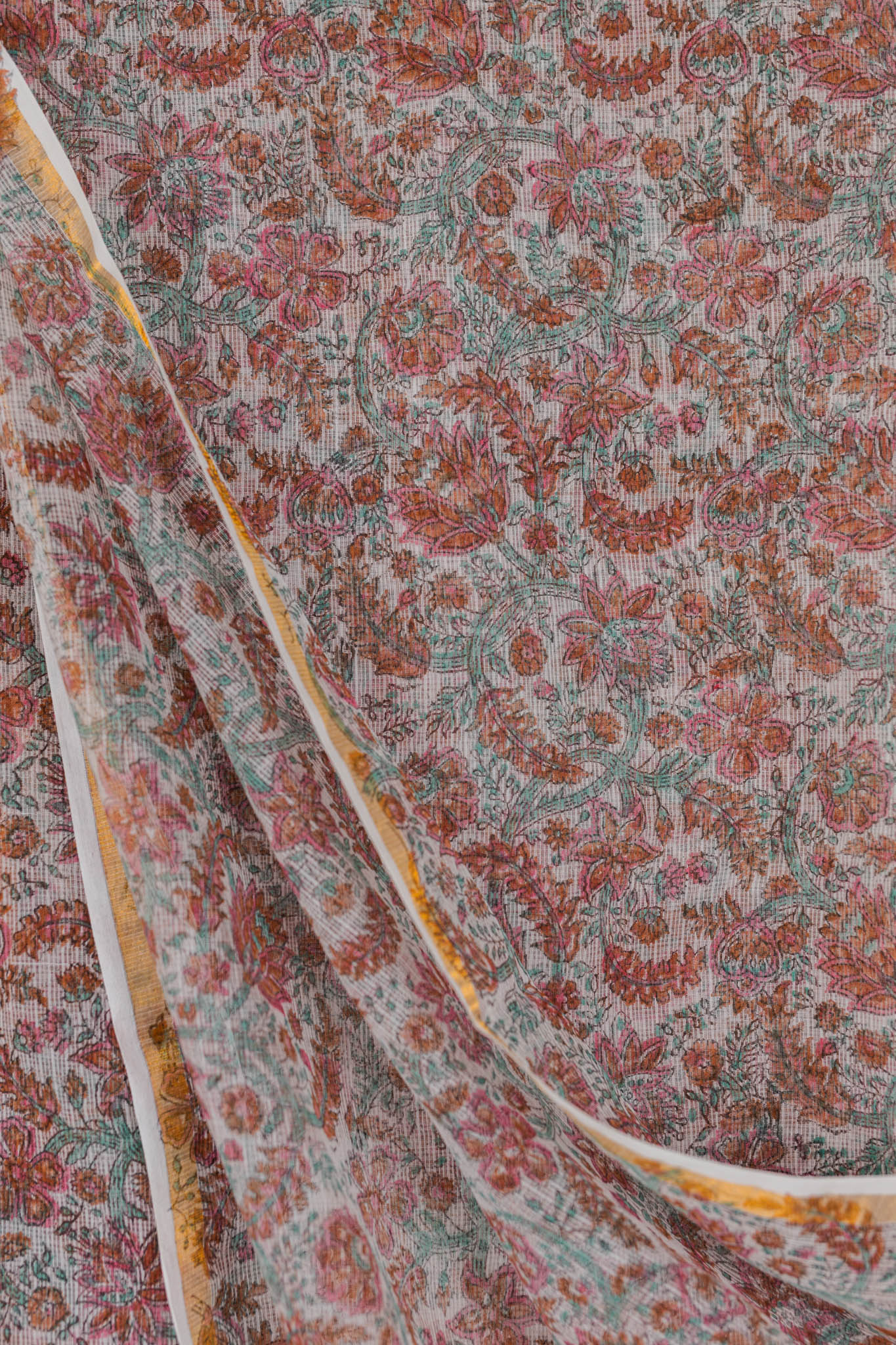 Pure Cotton Ikat Weaved Hand Block Printed 3 PC Suit with Kota Doria Dupatta - Brown - Vastra Raag