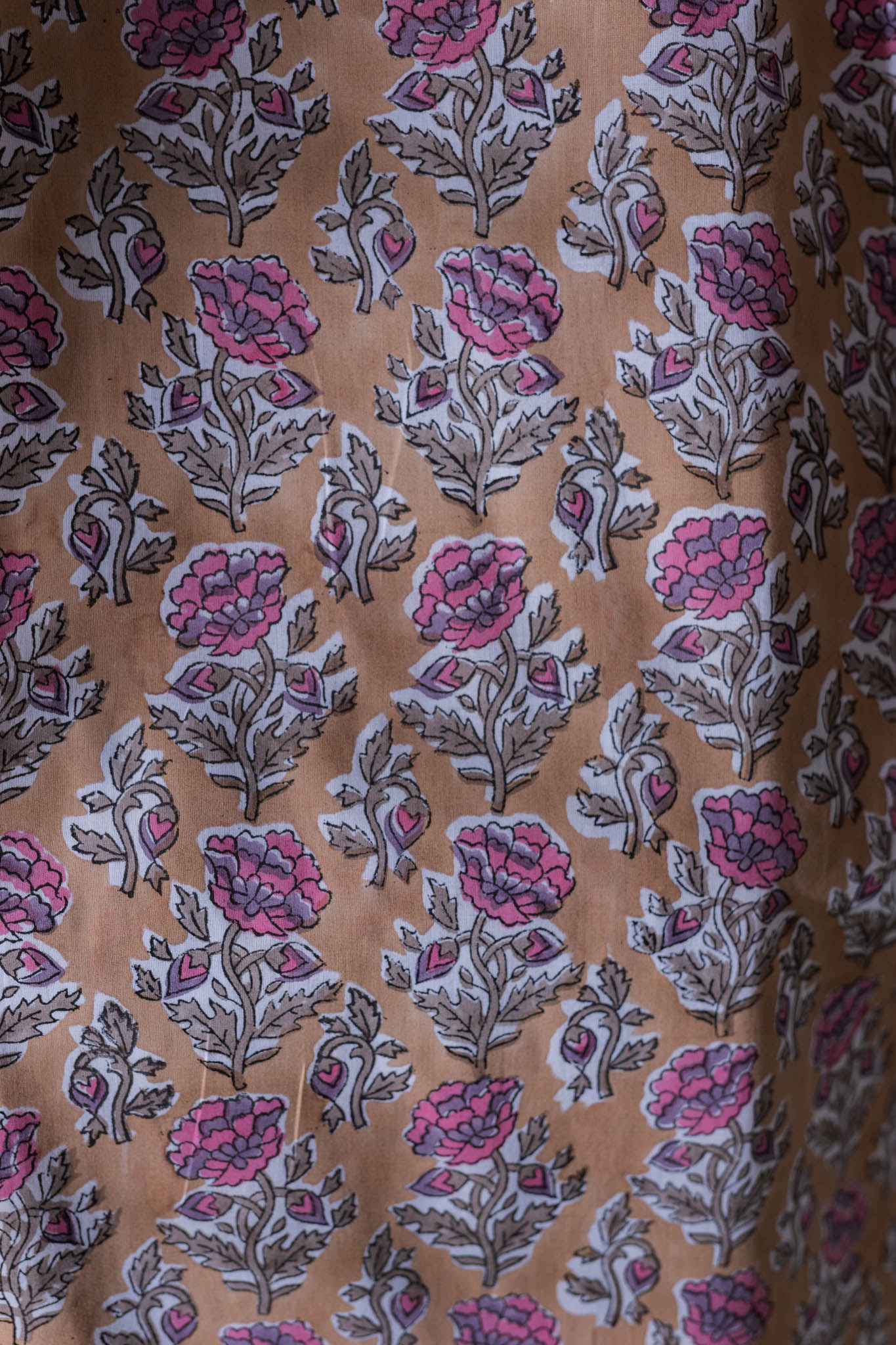 Pure Cotton Ikat Weaved Hand Block Printed 3 PC Suit with Kota Doria Dupatta - Beige - Vastra Raag