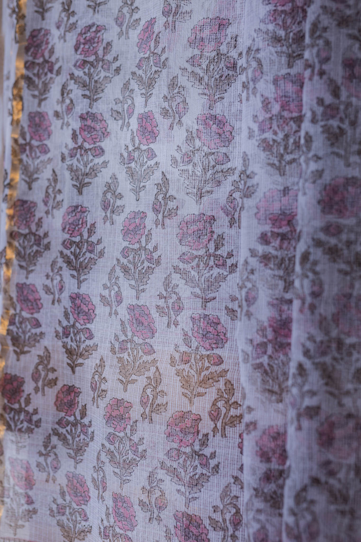 Pure Cotton Ikat Weaved Hand Block Printed 3 PC Suit with Kota Doria Dupatta - Beige - Vastra Raag