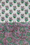 Pure Chanderi Silk Hand Block Printed 3 PC Suit - Pink/Green - Vastra Raag