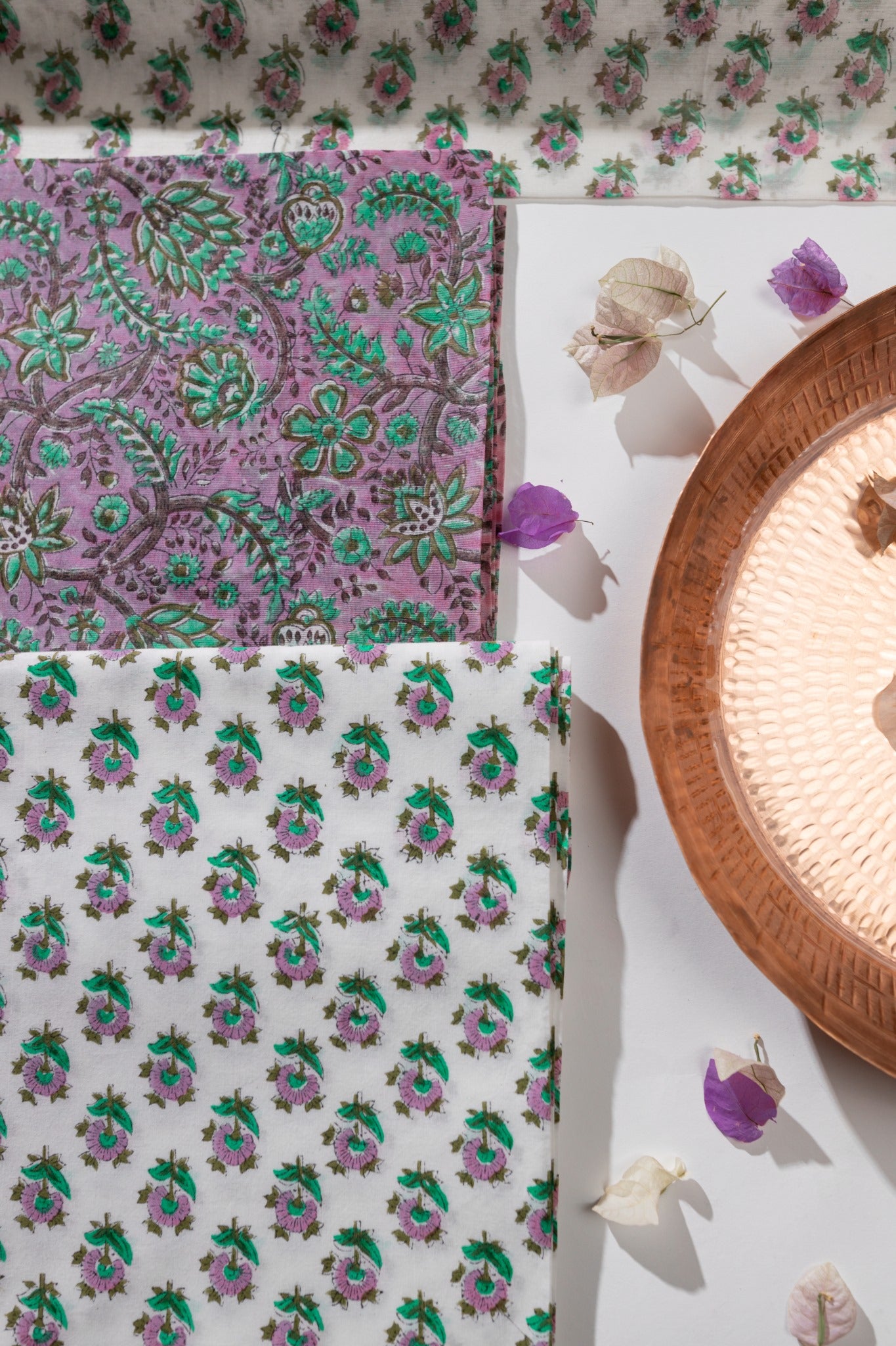 Pure Chanderi Silk Hand Block Printed 3 PC Suit - Pink/Green - Vastra Raag