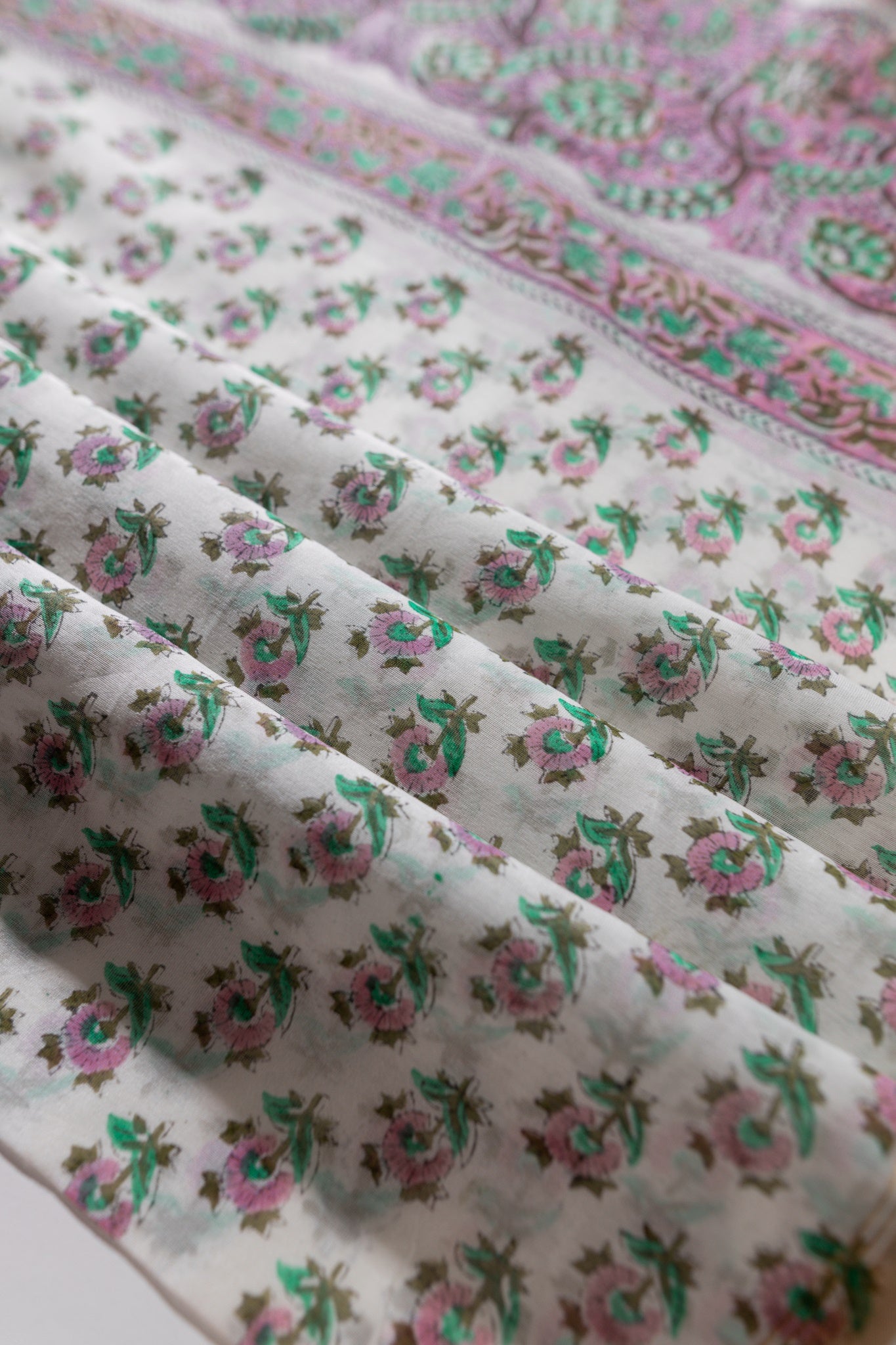 Pure Chanderi Silk Hand Block Printed 3 PC Suit - Pink/Green - Vastra Raag