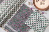 Pure Chanderi Silk Hand Block Printed 3 PC Suit - Pink/Green - Vastra Raag