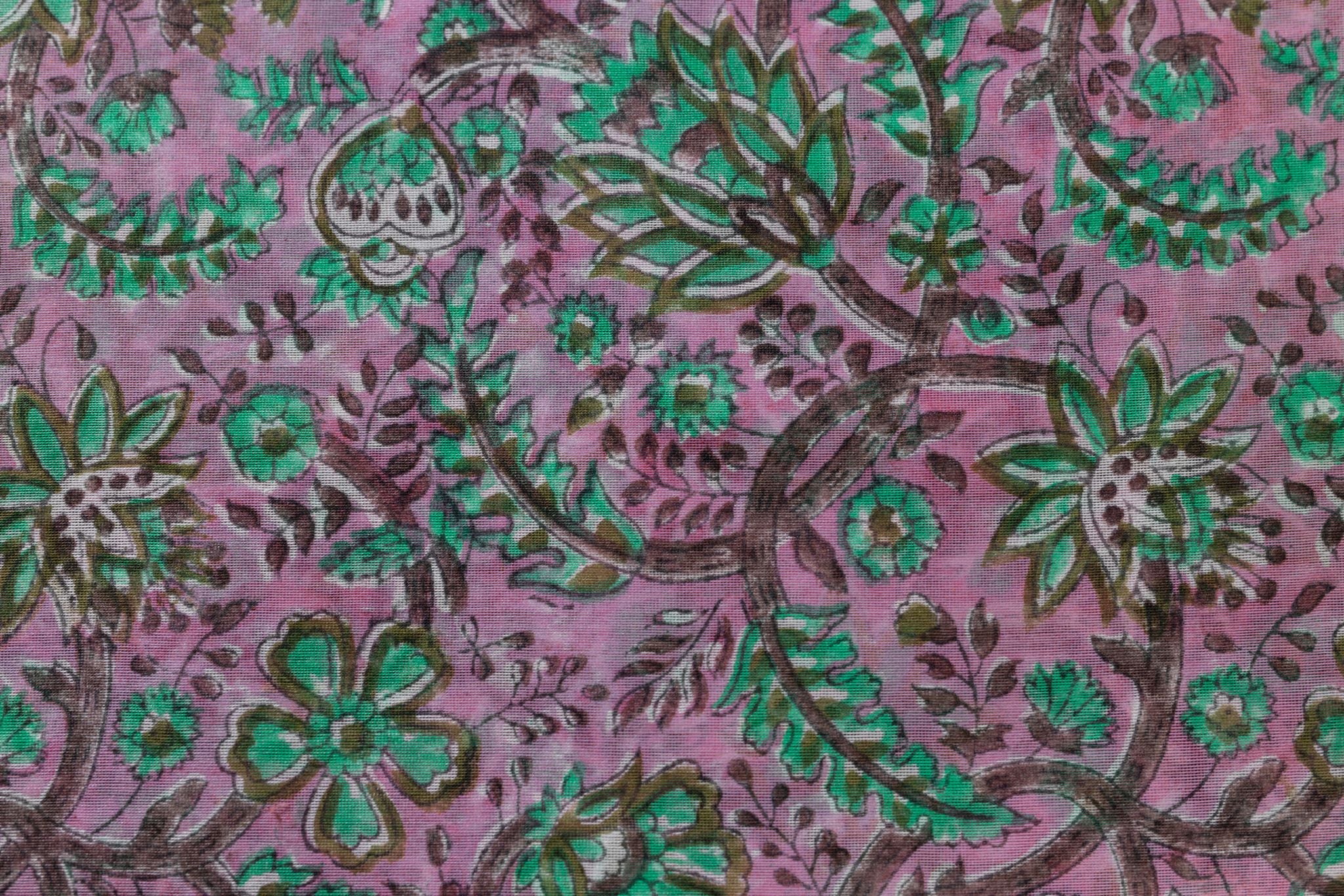 Pure Chanderi Silk Hand Block Printed 3 PC Suit - Pink/Green - Vastra Raag