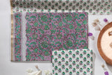 Pure Chanderi Silk Hand Block Printed 3 PC Suit - Pink/Green - Vastra Raag