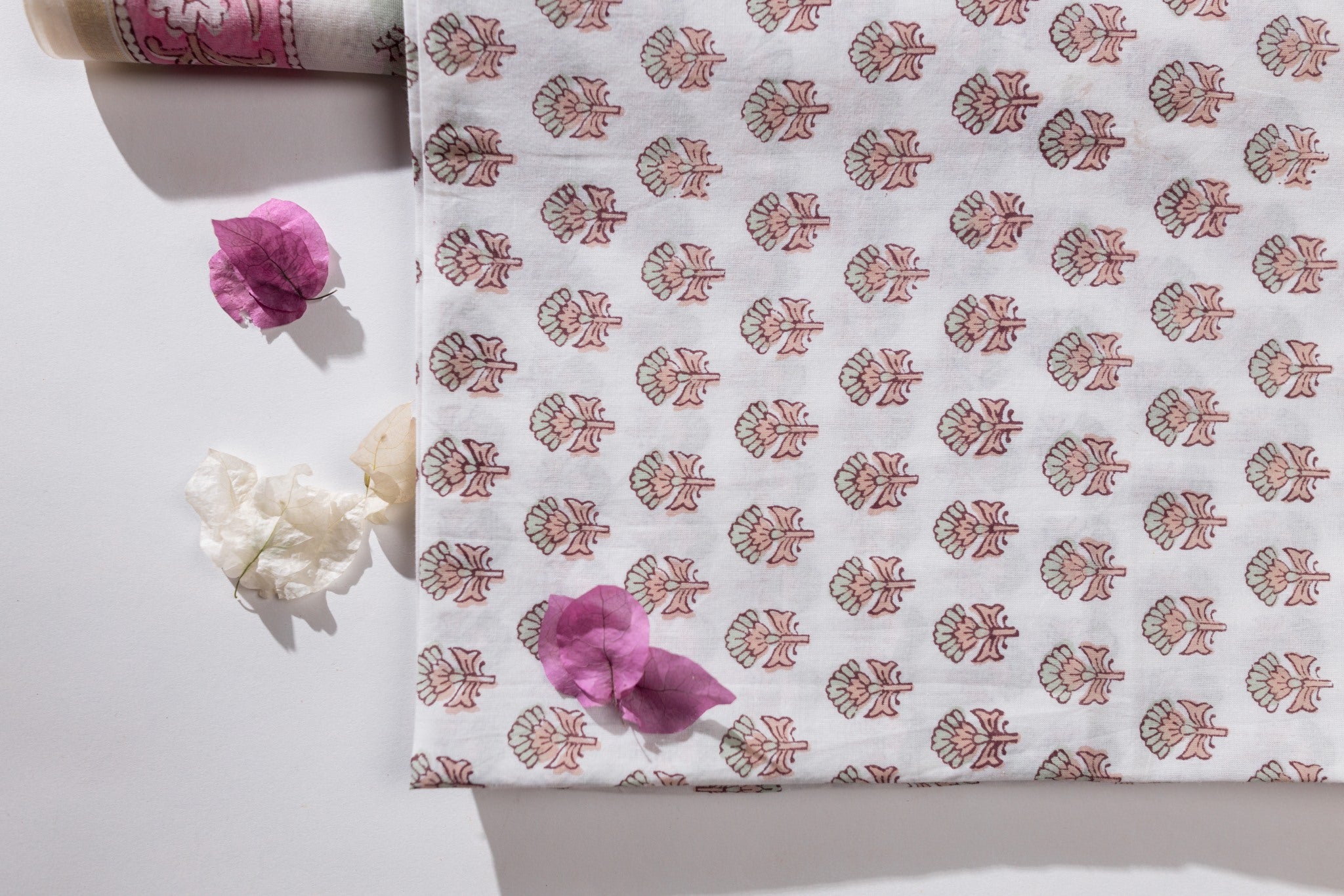 Pure Chanderi Silk Hand Block Printed 3 PC Suit - Green/Pink - Vastra Raag