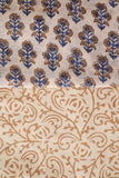 Pure Chanderi Silk Hand Block Printed 3 PC Suit - Sandy Brown/Blue