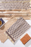 Pure Chanderi Silk Hand Block Printed 3 PC Suit - Sandy Brown/Blue