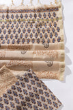 Pure Chanderi Silk Hand Block Printed 3 PC Suit - Sandy Brown/Blue