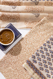 Pure Chanderi Silk Hand Block Printed 3 PC Suit - Sandy Brown/Blue