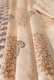 Pure Chanderi Silk Hand Block Printed 3 PC Suit - Sandy Brown/Blue