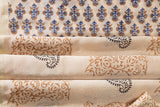Pure Chanderi Silk Hand Block Printed 3 PC Suit - Sandy Brown/Blue