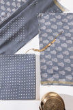 Pure Chanderi Silk Hand Block Printed 3 PC Suit - Grey