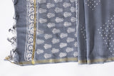 Pure Chanderi Silk Hand Block Printed 3 PC Suit - Grey