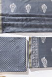 Pure Chanderi Silk Hand Block Printed 3 PC Suit - Grey