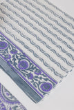 Pure Cotton Hand Block Printed 3 PC Suit with Kota Doria Dupatta - White/Lavender - Vastra Raag