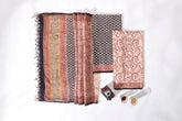 Pure Cotton Hand Block Printed 3 PC Suit with Kota Doria Dupatta - Maroon/Ivory