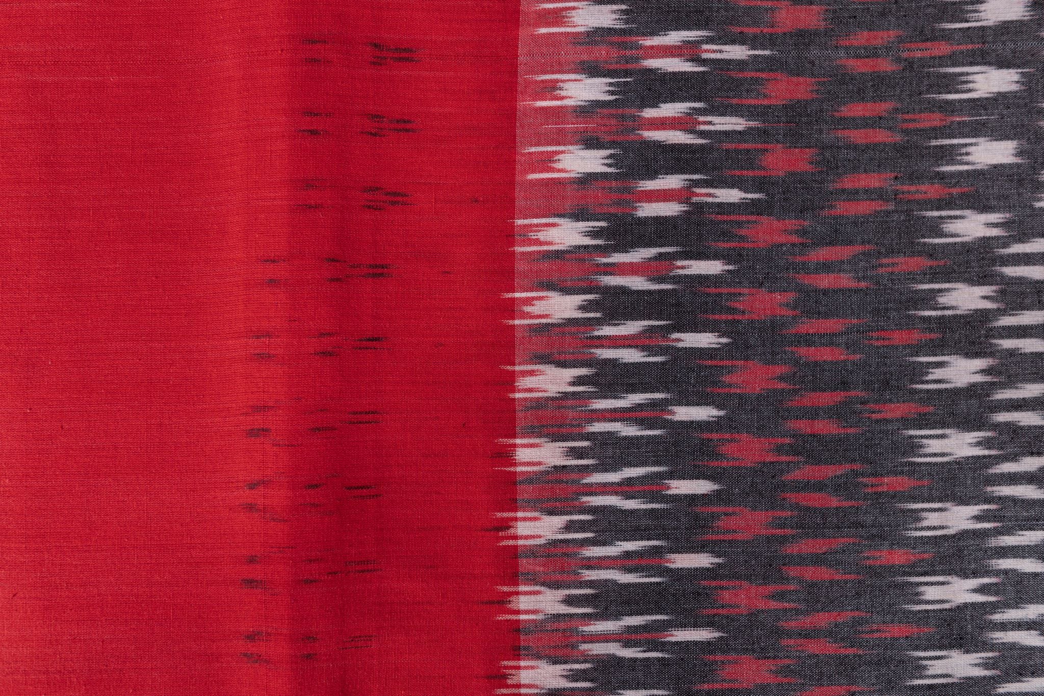 Pure Cotton Ikat Weaved 3 Piece Suit Piece - Grey/Red - Vastra Raag