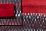 Pure Cotton Ikat Weaved 3 Piece Suit Piece - Grey/Red - Vastra Raag