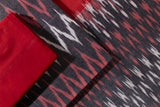 Pure Cotton Ikat Weaved 3 Piece Suit Piece - Grey/Red - Vastra Raag