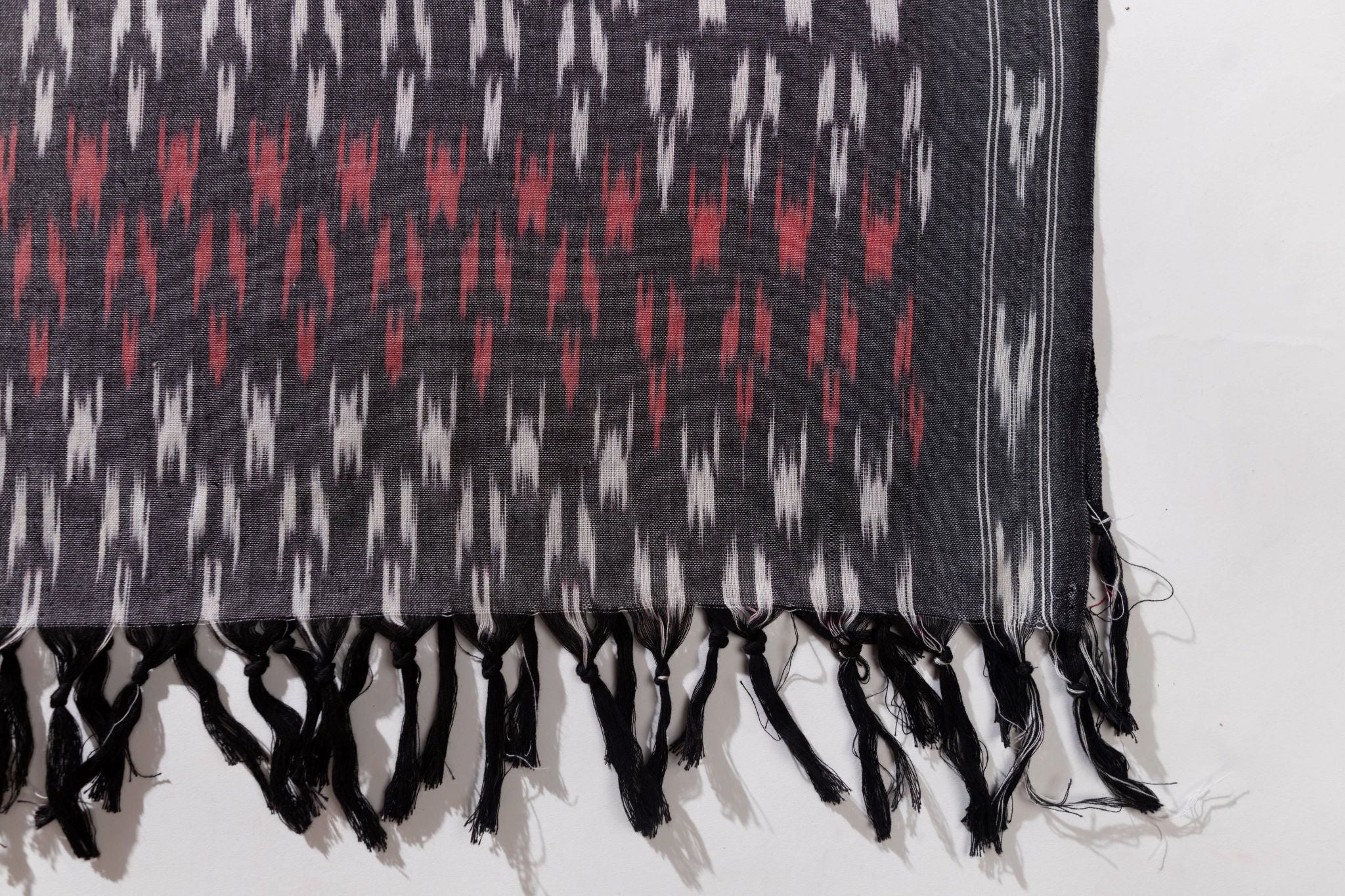 Pure Cotton Ikat Weaved 3 Piece Suit Piece - Grey/Red - Vastra Raag