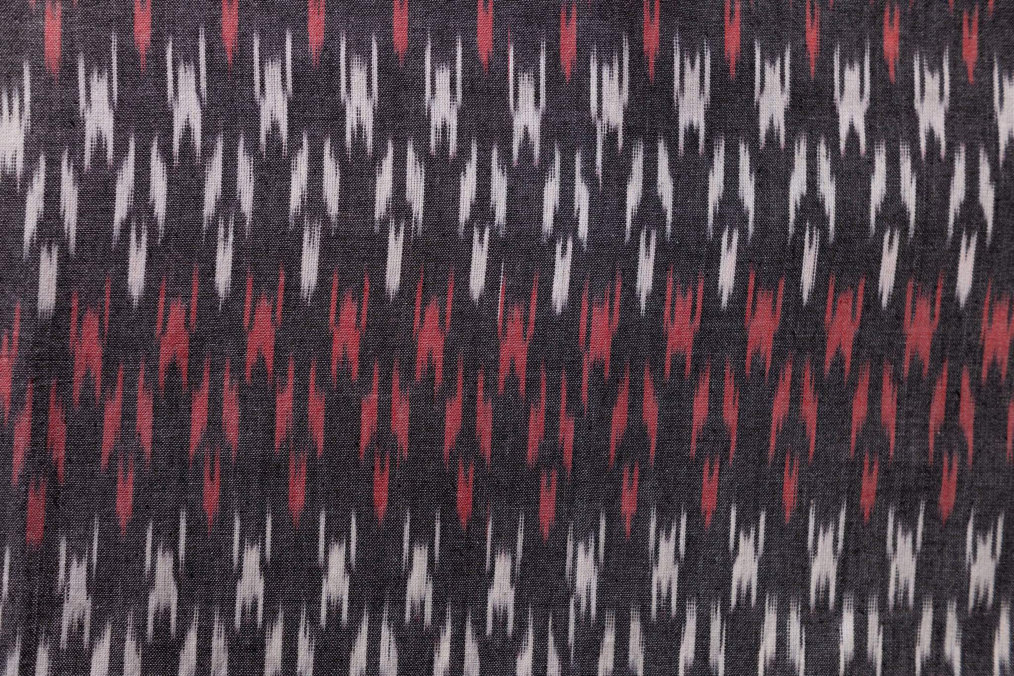 Pure Cotton Ikat Weaved 3 Piece Suit Piece - Grey/Red - Vastra Raag