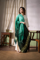 Bottle Green - Modal Silk Bandhani Ombre Dyed Dupatta with Lagdi Patta
