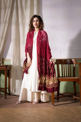 Maroon - Modal Silk Bandhani Ombre Dyed Dupatta with Lagdi Patta