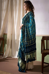 Rama Green - Ombre Dyed Garchola Bandhani Modal Silk Dupatta with Zari Lagdi Patta