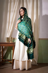 Bottle Green - Ombre Dyed Garchola Bandhani Modal Silk Dupatta with Zari Lagdi Patta