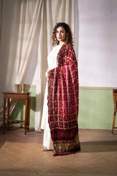 Maroon - Ombre Dyed Garchola Bandhani Modal Silk Dupatta with Zari Lagdi Patta